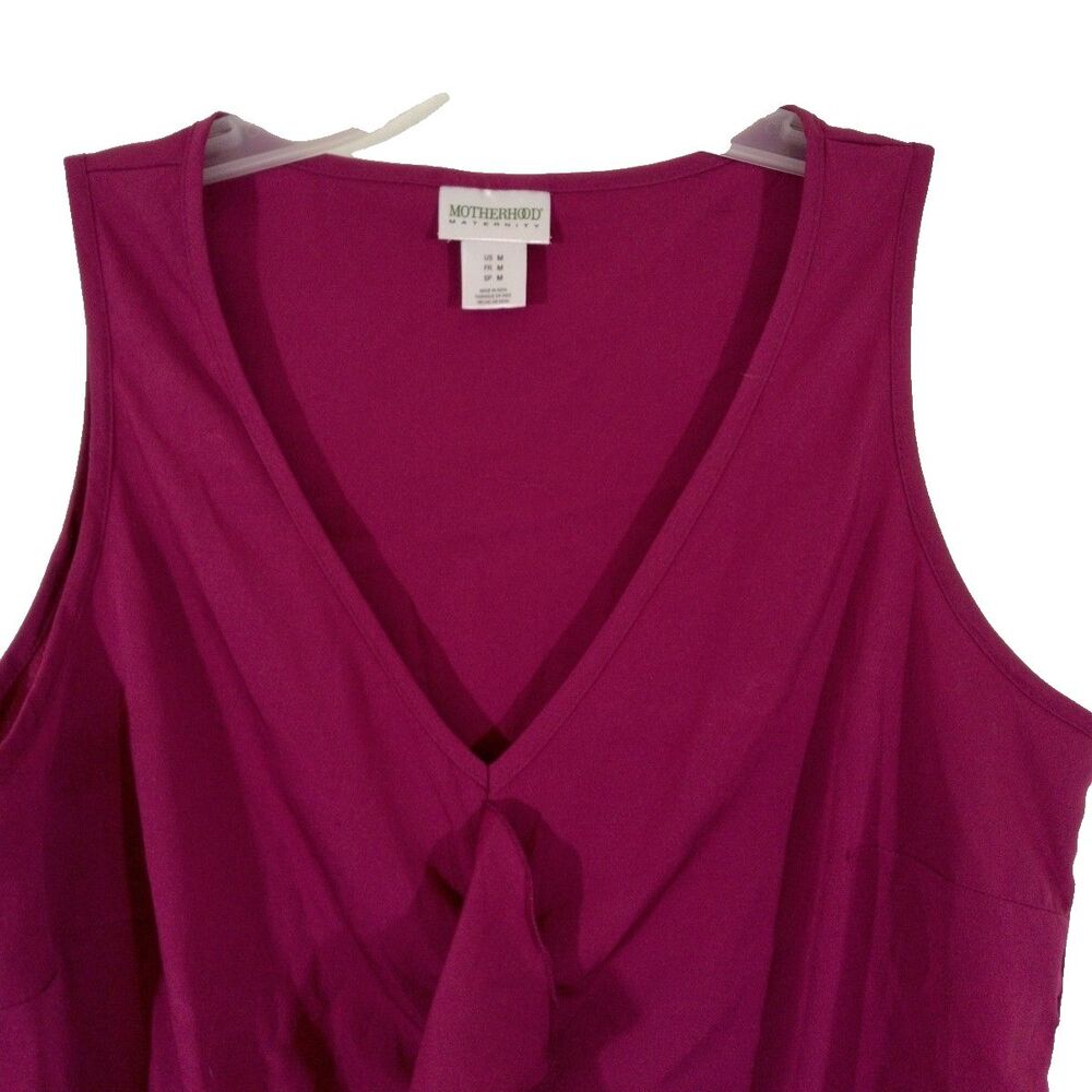 Motherhood Maternity Woman Med Sleeveless Top Blouse Ruffle Fuchsia Pink V Neck - Picture 4 of 6